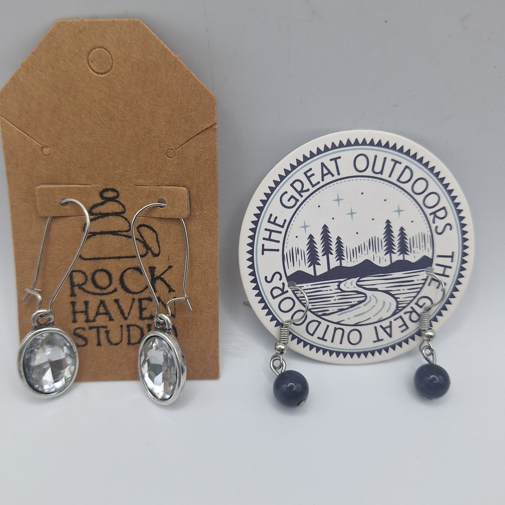 Rock Haven Studio Oval Crystal Dangle Earrings Silver Tone‎ 2 Sets